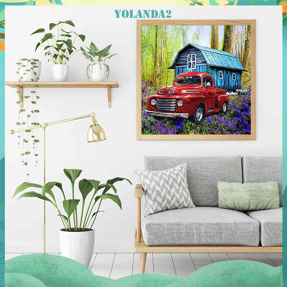 Tranh Đính Đá Kim Cương Toàn Bộ 5D DIY Hình Vẽ Xe Hơi Màu Đỏ