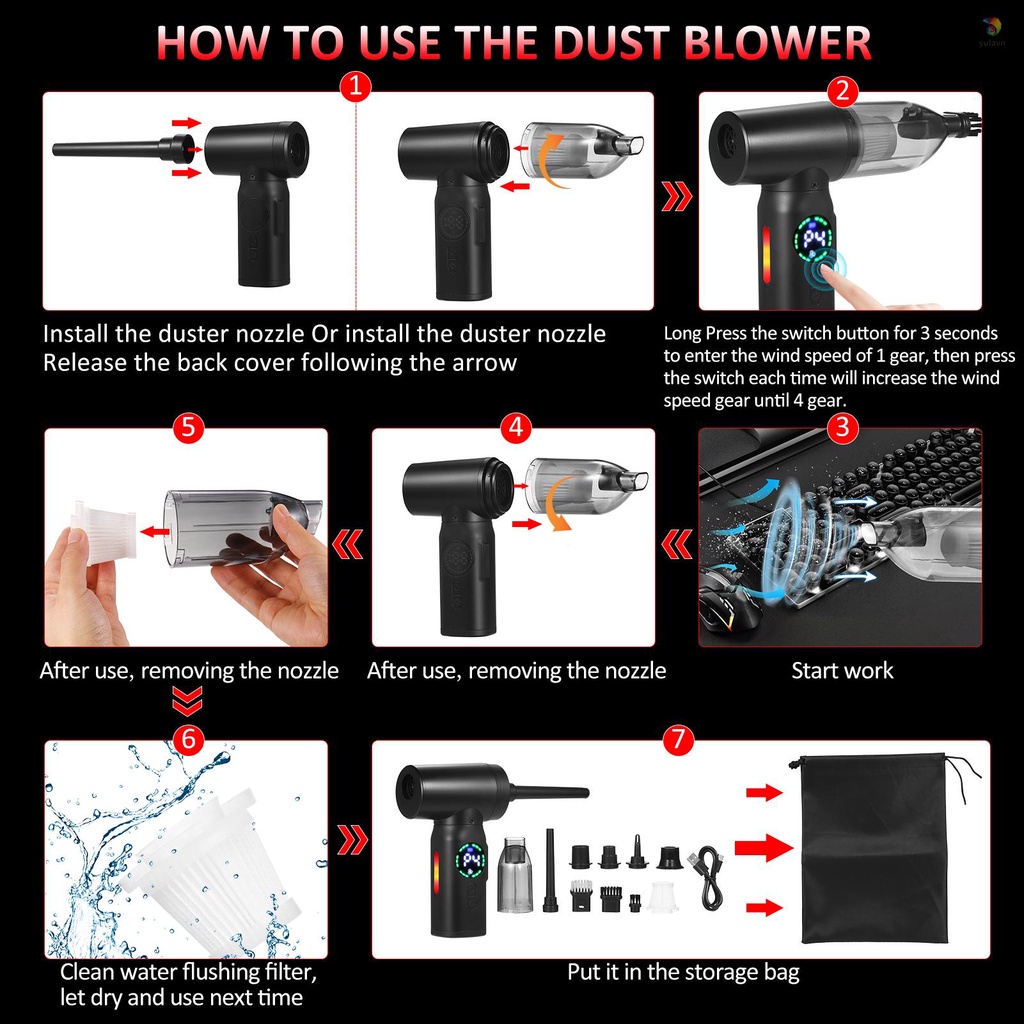 Máy Hút Bụi Geevorks Dạng Nén Có Động Cơ Không Chổi Than Kỹ Thuật Số 120W 110000Máy Hút Bụi Làm Sạch Không Khí RPM 7500mAh Thay Thế Tiện Dụng