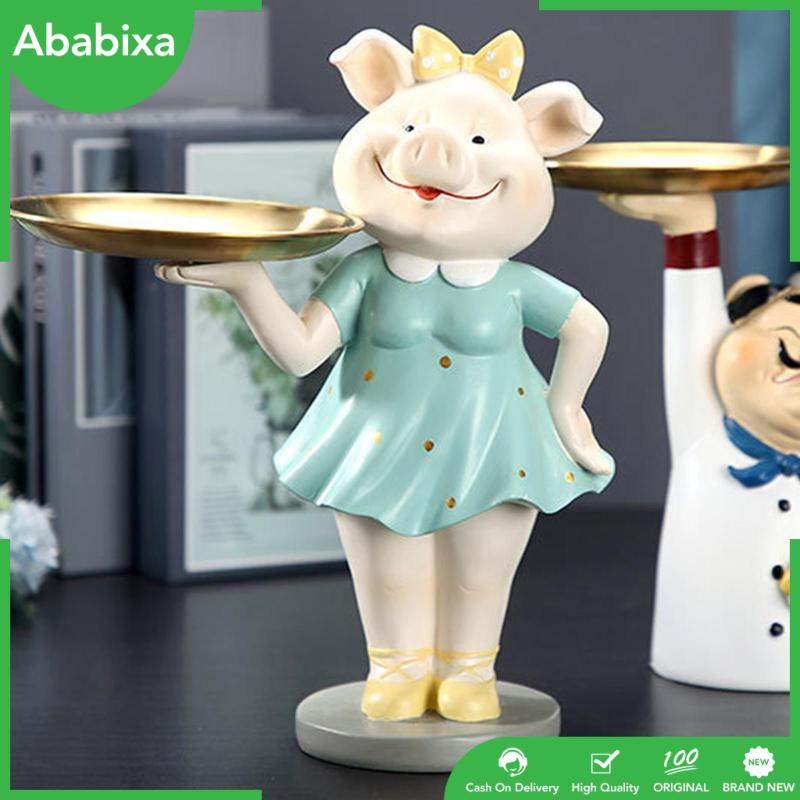 [Ababixa] Tượng Heo Con Kèm Khay Đựng Chìa Khóa Và Khay Điêu Khắc Nghệ Thuật Để Bàn Phòng Khách Nhà Hàng