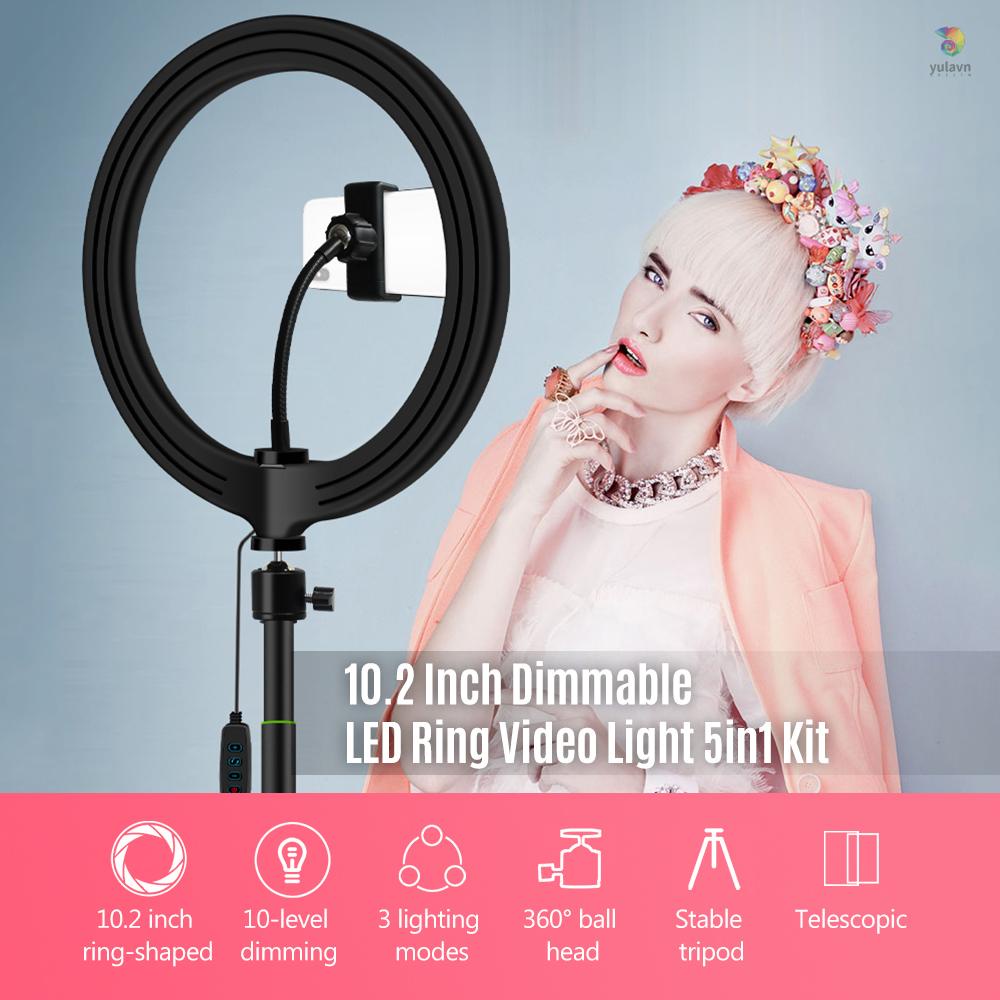 Vòng Đèn LED 26cm / 10.2 Inch 3200K-5600K Có Thể Điều Chỉnh Độ Sáng Với Giá Đỡ Điện Thoại / Gậy Selfie 120cm