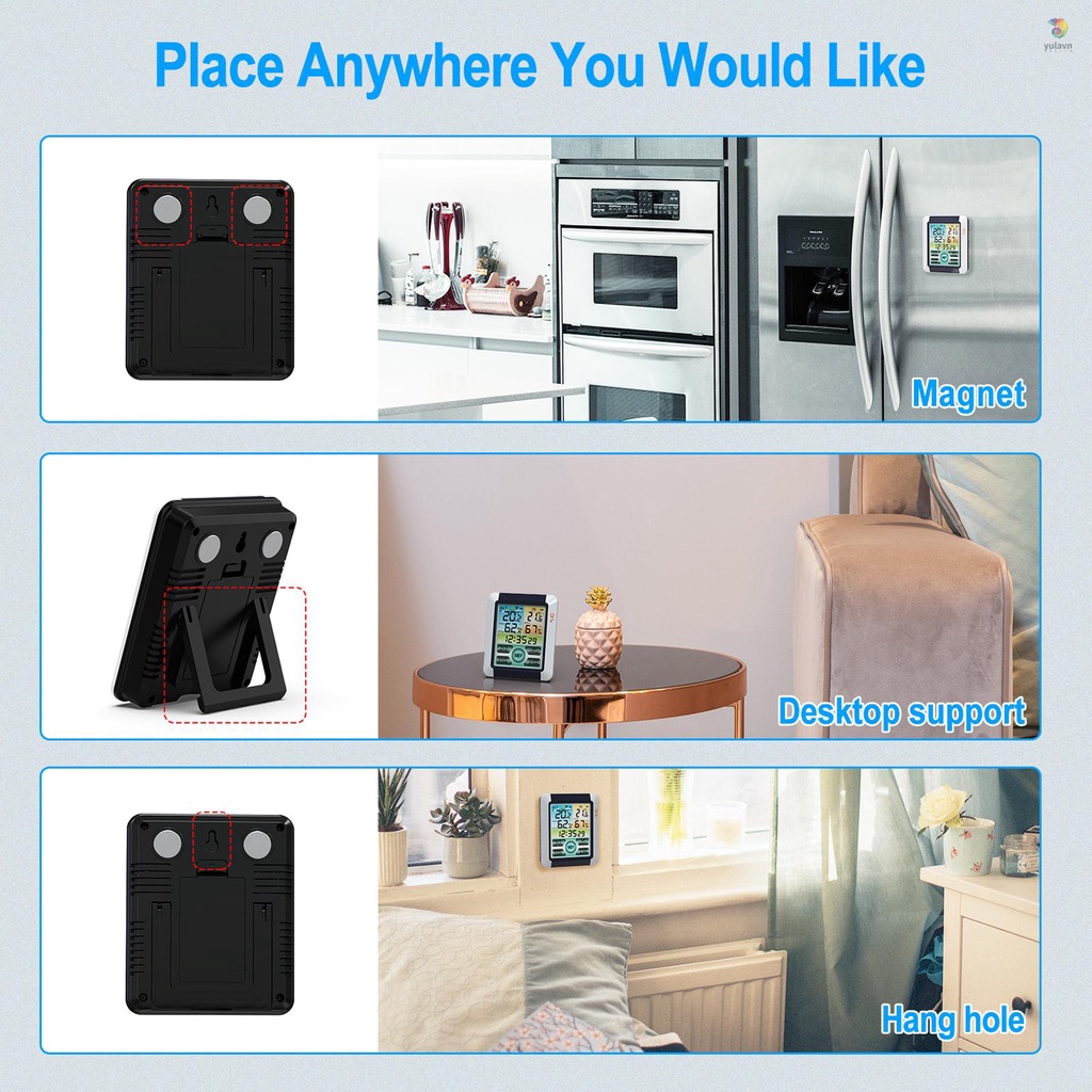 Máy Đo Nhiệt Độ Và Độ Ẩm Màn Hình Cảm Ứng Có Đèn Nền Nhiều Màu Sắc Đa Năng Để Bàn °C °F Phụ Kiện Chuyên Dụng Dành Cho Xe Hơi