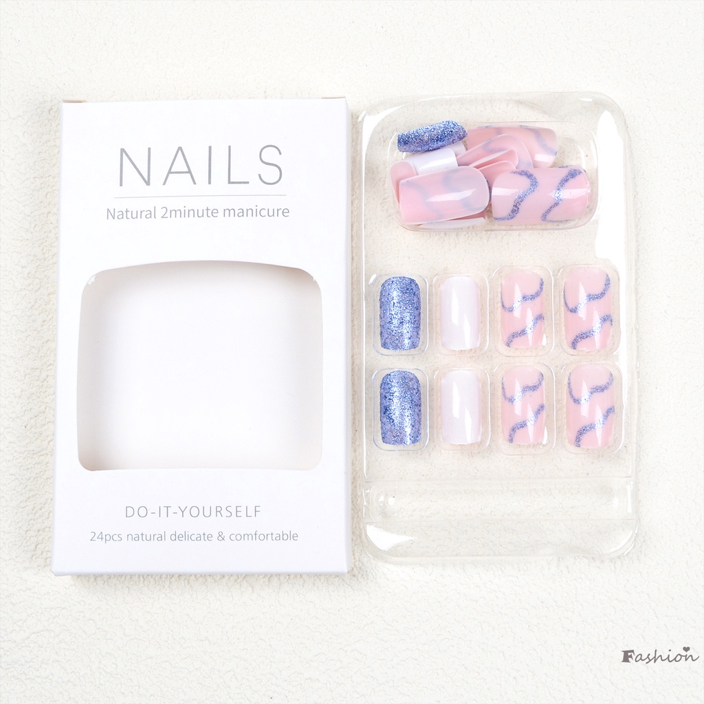 Bộ Móng Tay Giả Hình Vuông Đính Sequin Siêu Linh Hoạt Lâu Trôi