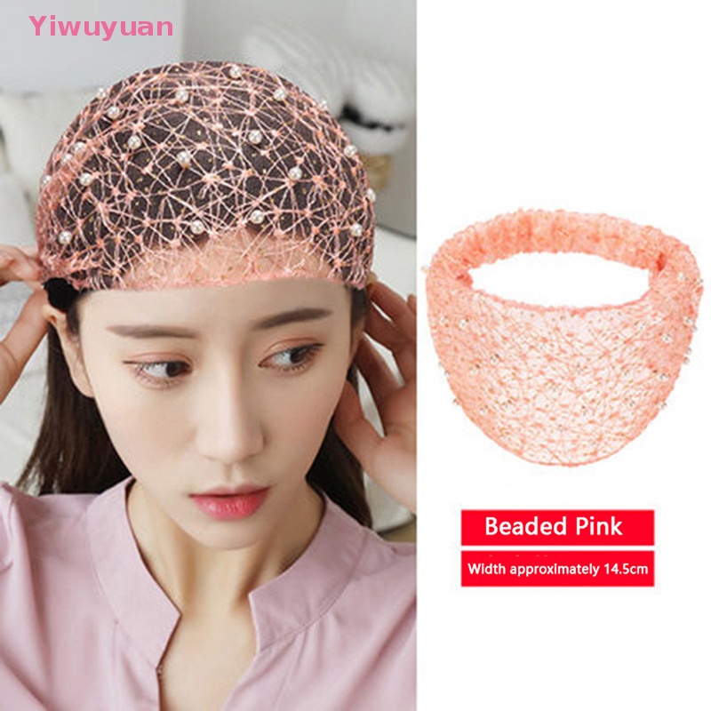 Băng Đô Cài Tóc Bản Rộng Bằng Lưới Thoáng Khí Đính Ngọc Trai Mới