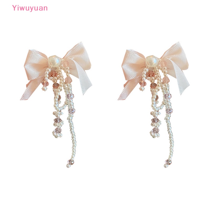 < Yiwuyuan > Bông Tai Bạc S925 Dáng Dài Đính Ngọc Trai Và Nơ Tua Rua Cá Tính Mới