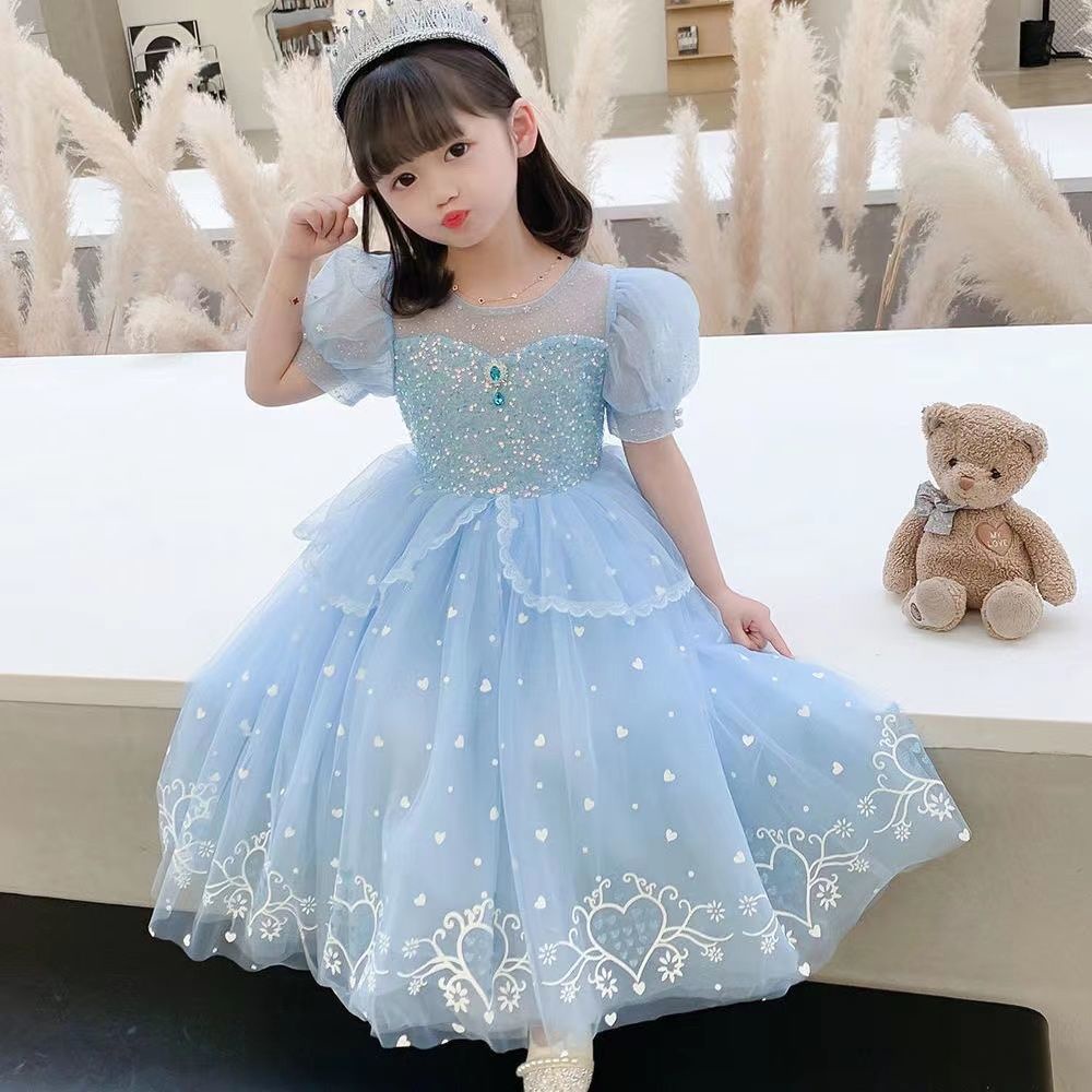 Đầm Công Chúa Elsa Tay Phồng Xinh Xắn Cho Bé Gái 4-9 Tuổi