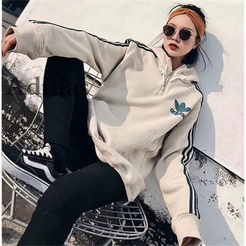 Adidas Áo Hoodie Phối Khóa Kéo Phong Cách vintage bk7193 100% clover