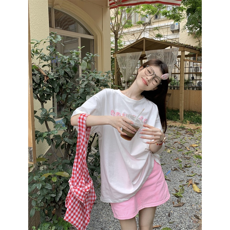 Áo Thun Dáng Rộng In Chữ Phong Cách Cổ Điển Thời Trang Mùa Hè Xinh Xắn