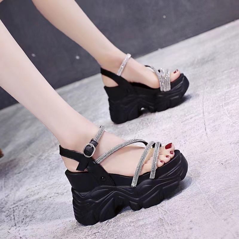 Hàng Có Sẵn Sandal Đế Xuồng Dày Quai Mảnh Đính Đá Phong Cách Mới Mùa Hè Cho Nữ