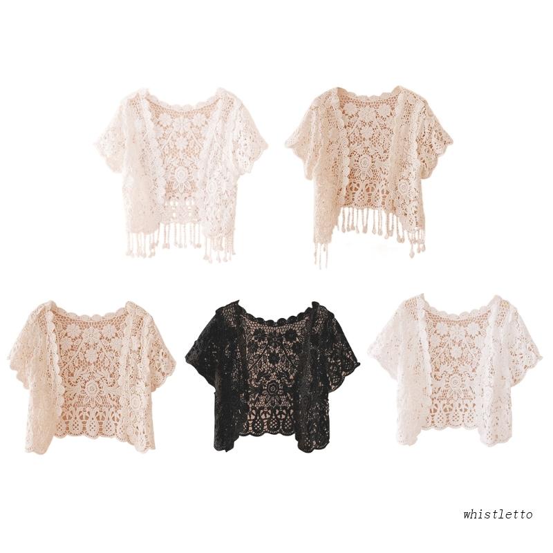 Whi Áo Khoác Cardigan Ren Hoa Tua Rua Phía Trước Cho Nữ Đi Tiệc Tối