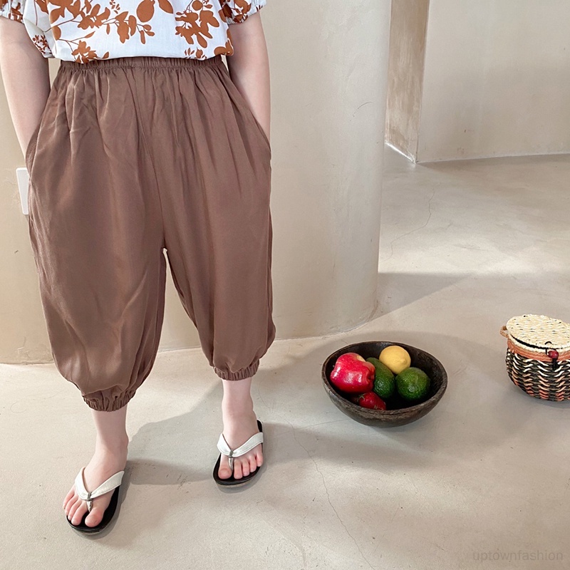 Bộ Áo Hoa Ngắn Tay Cổ Tròn + Quần Lưng Thun Ống Rộng Thời Trang Xinh Xắn Dành Cho Bé Gái