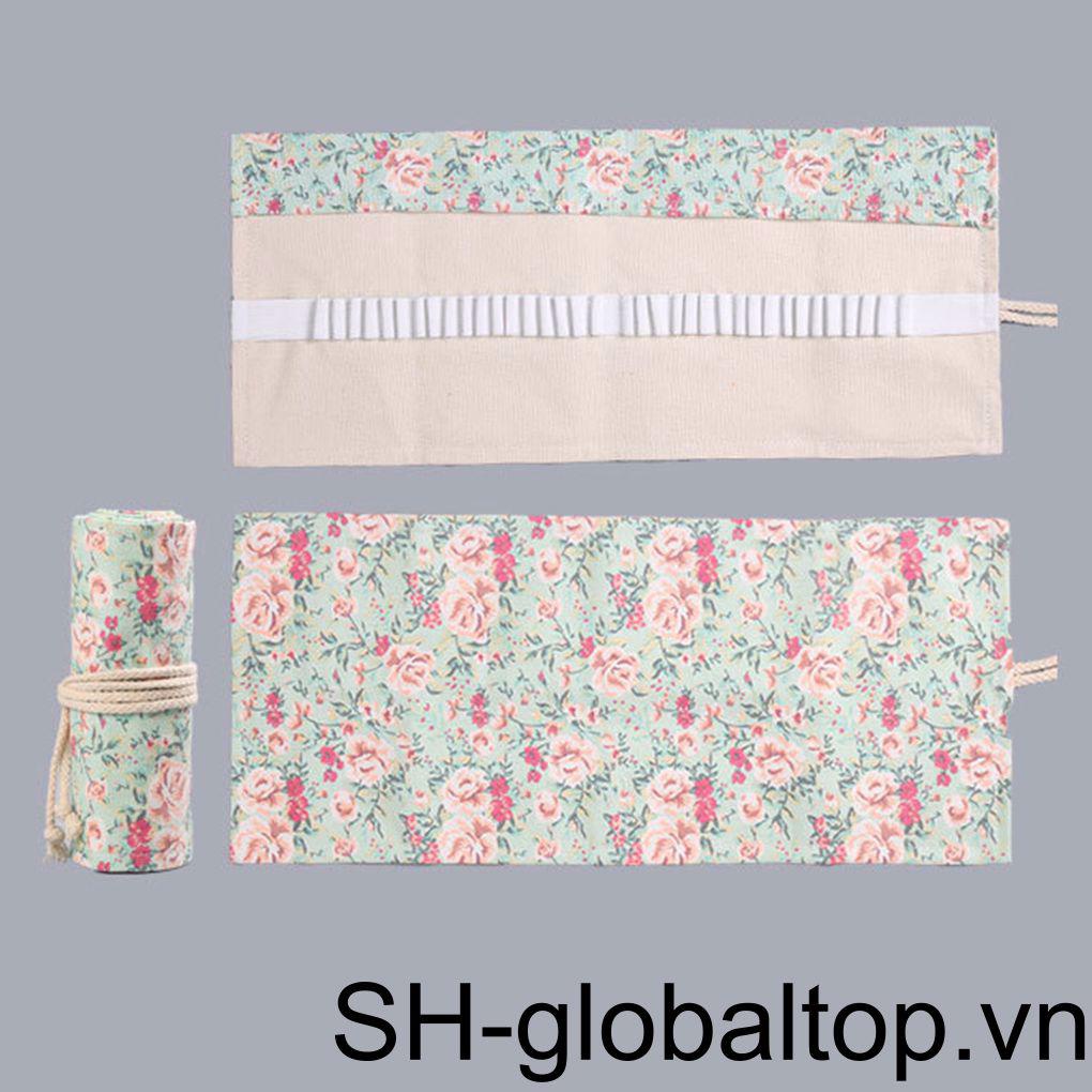 Túi Đựng Bút Dạng Cuộn Chất Liệu Canvas Họa Tiết Hoa Kích Thước 12-72