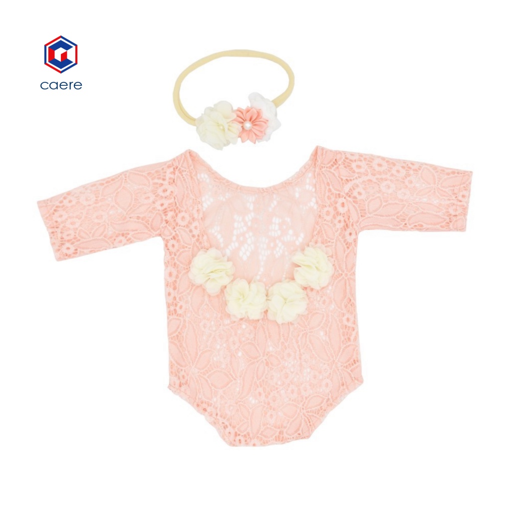 Bộ Áo Liền Quần Hở Lưng Thắt Nơ Phối Ren Hoa Dành Cho Bé Sơ Sinh