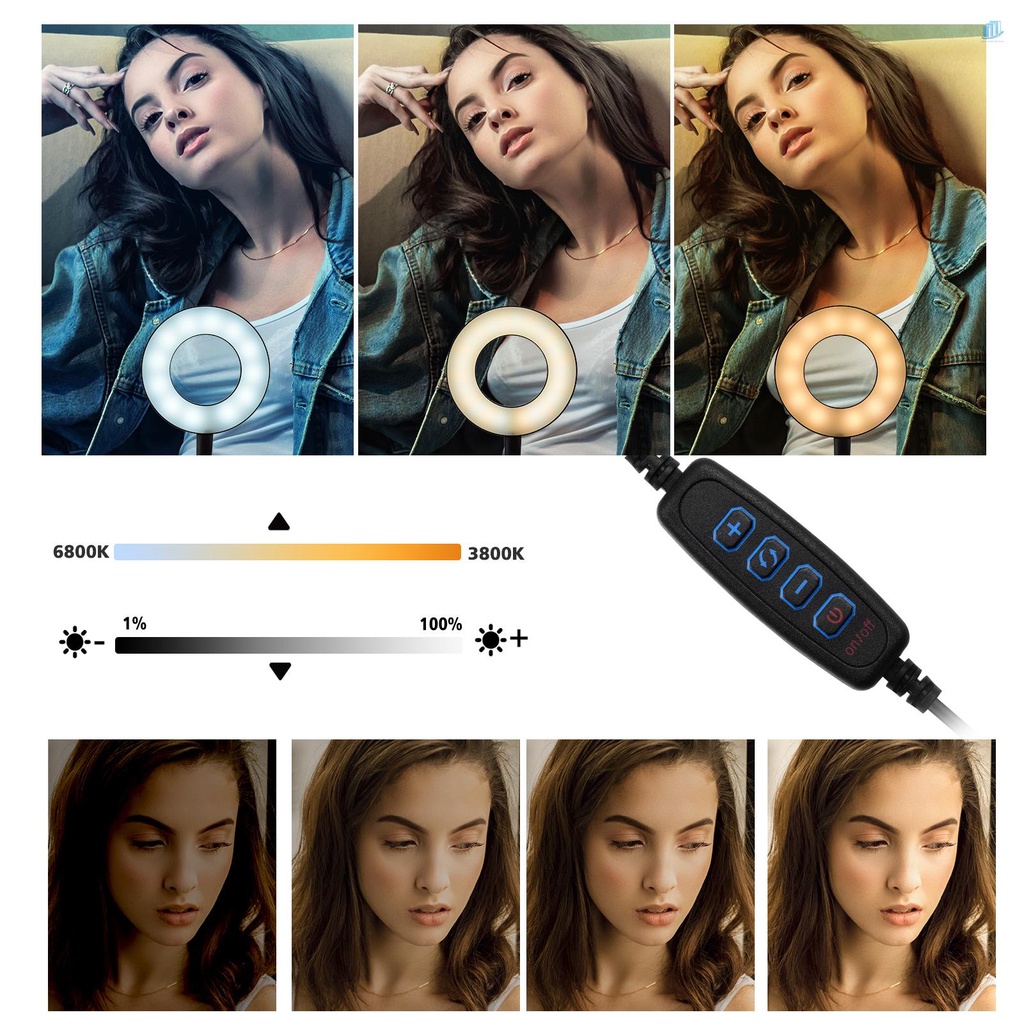 Vòng Đèn LED Andoer 3.5-inch 5W 3 Màu 3800K-6800K Có Thể Điều Chỉnh Độ Sáng Với Giá Đỡ 1 / 4 Cho Máy Ảnh Để Bàn