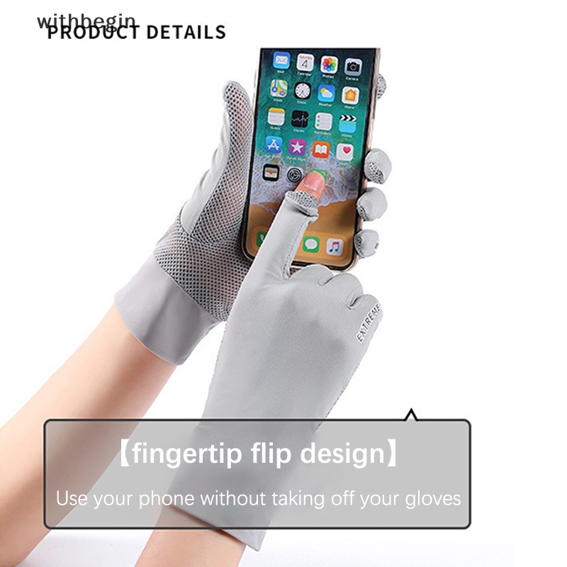 Găng Tay Lụa Lạnh Mỏng Phối Lưới Chống Tia UV Thời Trang Mùa Hè Cho Nữ