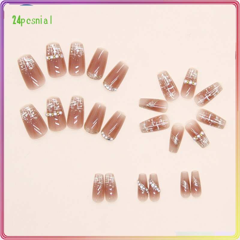 Móng Tay Giả Ngắn Nhẹ Nhàng Đính Ngọc Trai Dễ Thương Có Thể Đeo Vào Mùa Xuân/Móng Tay Giả 3d / Móng Tay Giả Kèm Keo Móng Dài/ nơ kèm keo dán dễ thương xinh xắn