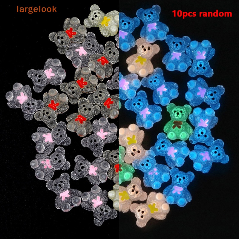 [Biglook] Set 10 Miếng Dán Trang Trí Móng Tay Nghệ Thuật Bằng Nhựa Resin Phát Quang Hình Gấu Hoạt Hình DIY