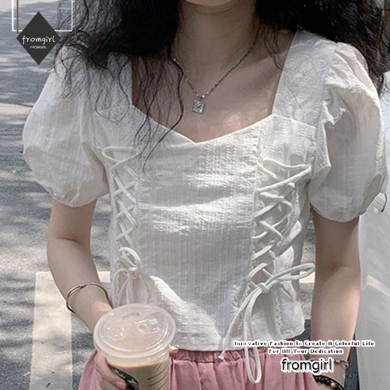 Áo Sơ Mi Tay Phồng Cổ Vuông Phong Cách Vintage Dành Cho Nữ