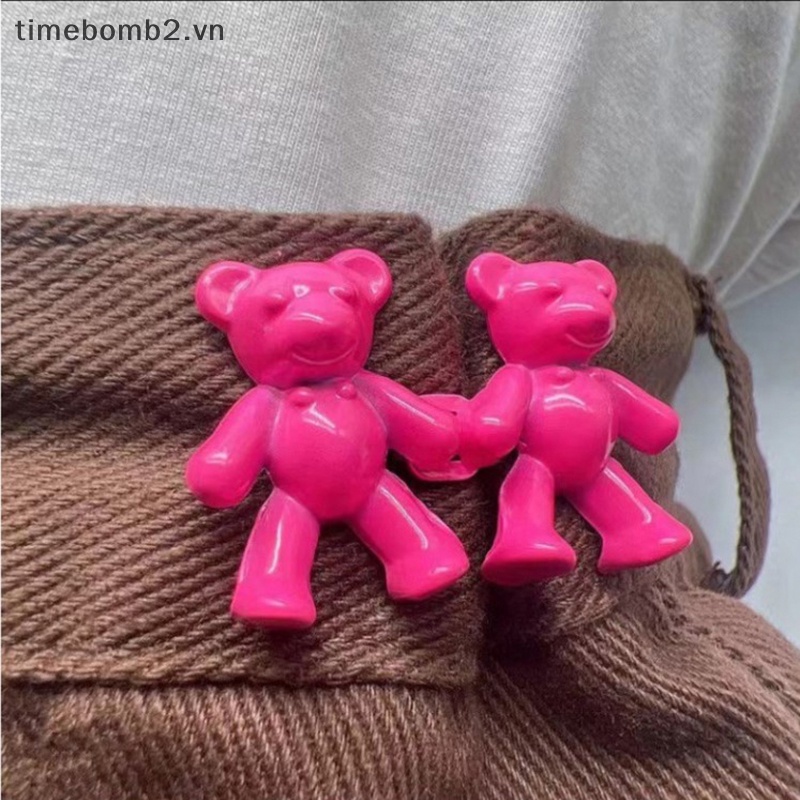 {Timebomb} Set 2 Nút Kim Loại Hình Gấu Có Thể Tháo Rời Cài Nút May Quần Jean Không Cần Khóa Phù Hợp Với Eo.