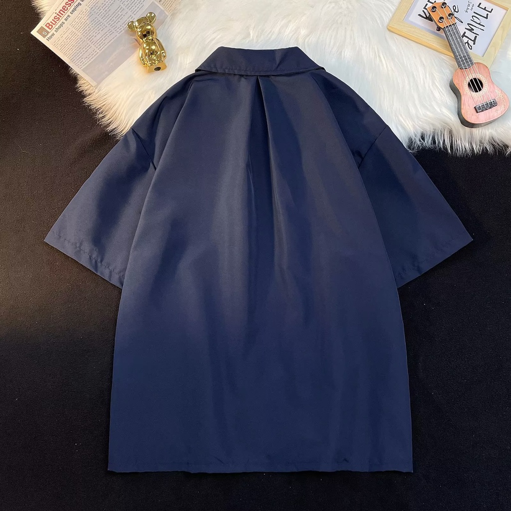 Áo Sơ Mi Tay Lửng Dáng Rộng Màu Trơn Thời Trang Mùa Hè Nhật Bản 2023