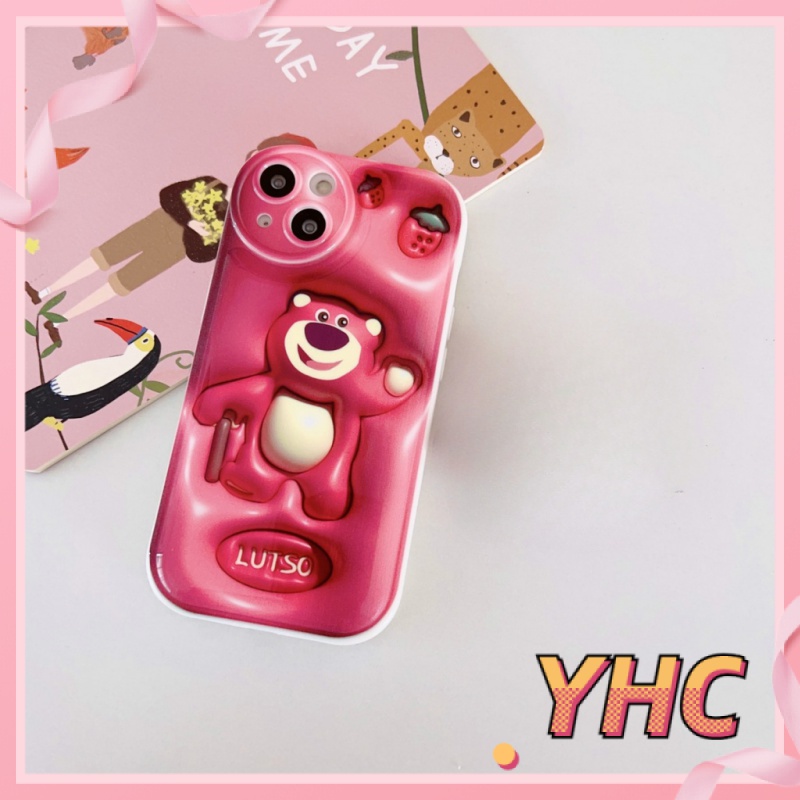 Ốp Lưng iPhone Hoạt hình gấu dâu tây 3D cảm giác thị giác bong bóng chống rơi Silicone vỏ mềm Cho Iphone 6 / 6S / 6splus / se / 7 / 7plus / 8 / 8plus / X / xs / xsmax / 11 / 12 / 13 / 14 / Plus / pro / pro max-5075