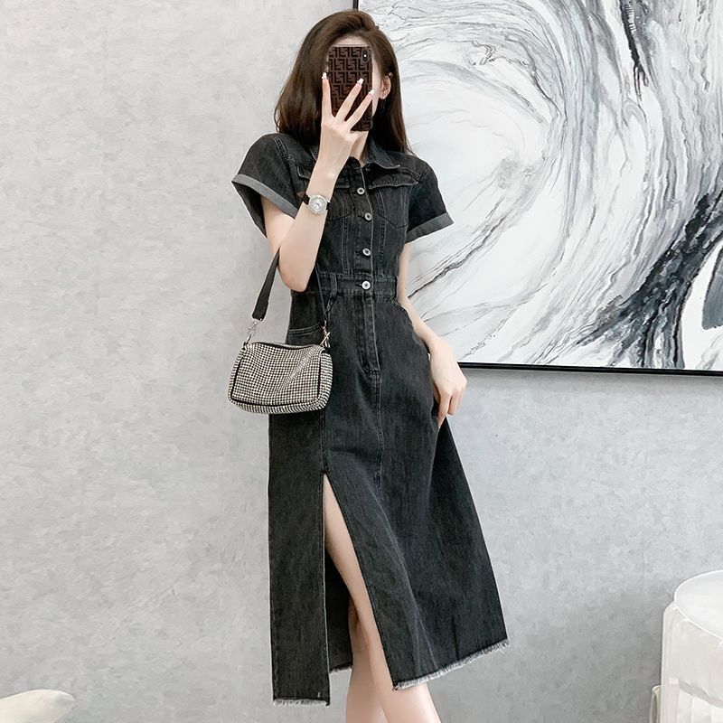 Đầm Sơ Mi Denim Dáng Dài Xẻ Tà Thời Trang Mùa Hè 2023 Phong Cách Mới Cho Nữ