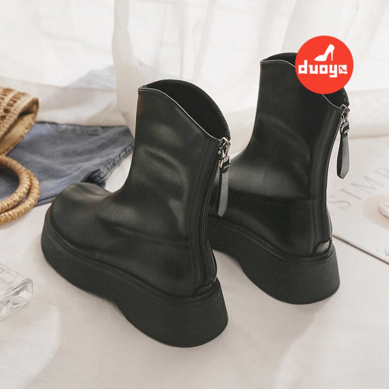 Duoya Giày Bốt Martin Đế Dày Ngắn Màu Hồng Thuốc Lá Phong Cách Anh Quốc 2022 Mới Dễ Phối Đồ Cho Nữ