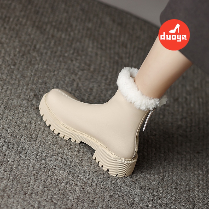 Giày Bốt Martin Da Thật Lót Lông Cừu Mềm Dày Dặn Mũi Tròn Màu Nâu Wakatsu Thời Trang 2022 Cho Nữ