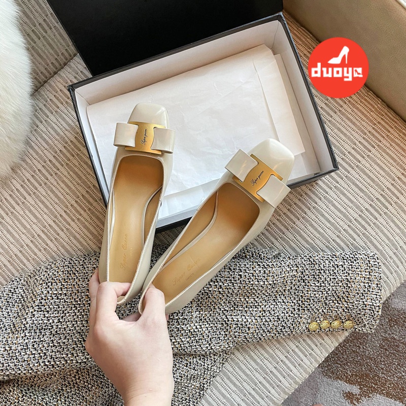 Duoya Tóc Thẳng ~ [Hàng Có Sẵn] Giày Cao Gót Mũi Vuông Hở Ngón Đính Hạt Quyến Rũ Cho Nữ Giao Hàng Nhanh Chóng