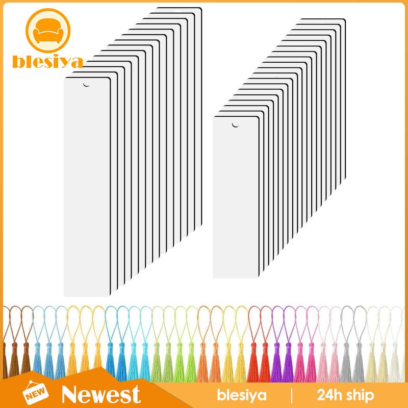 [Blesiya] Thẻ Đánh Dấu Trang Sách Màu Trắng Kèm Tua Rua DIY Làm Quà Tặng