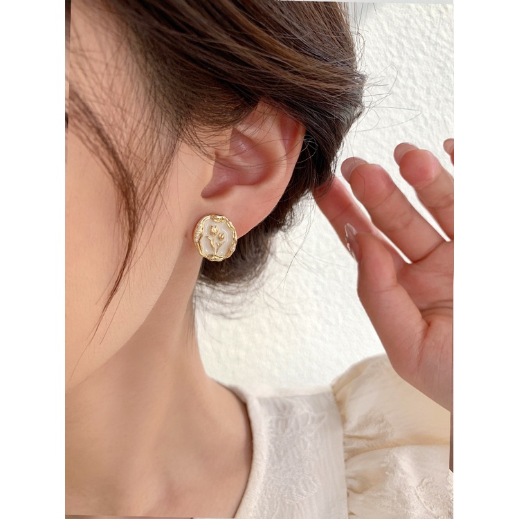 Bông Tai Hình Hoa Tulip Đính Ngọc Trai Nhân Tạo Sang Trọng Thời Trang Cho Nữ