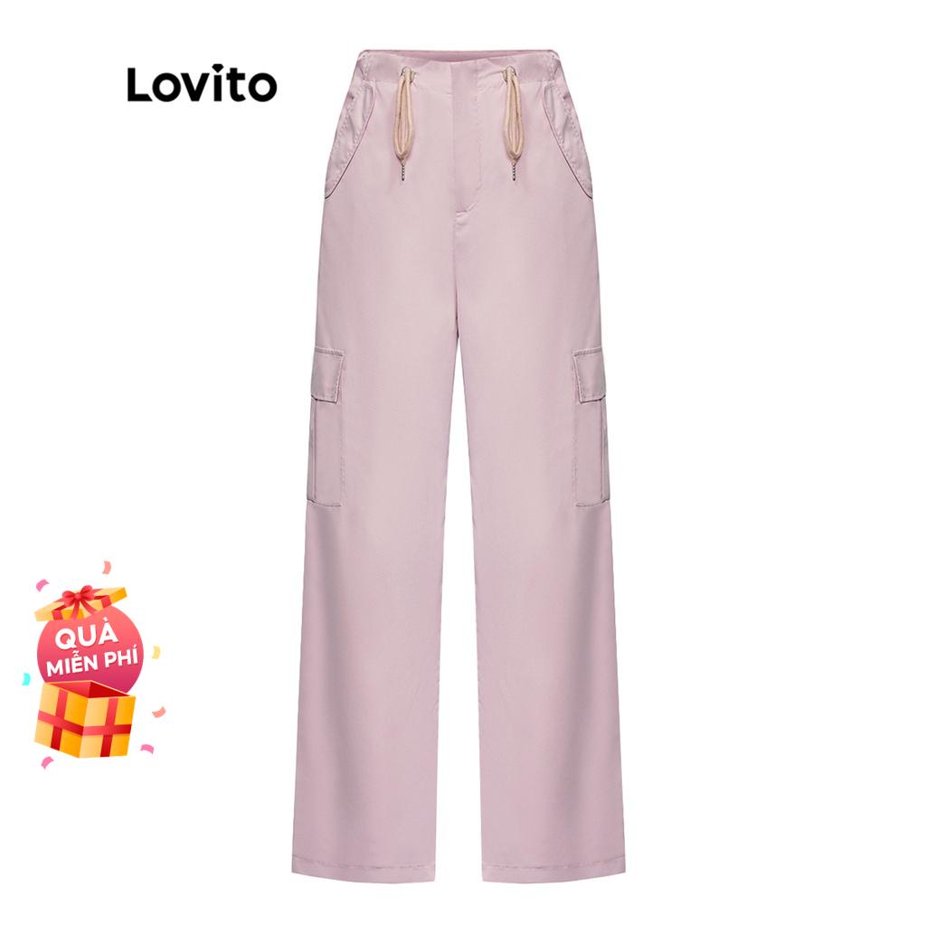 Lovito Casual Trơn Phối Túi Dây Rút Khoen Quần Nữ L39AD065 (Hồng)
