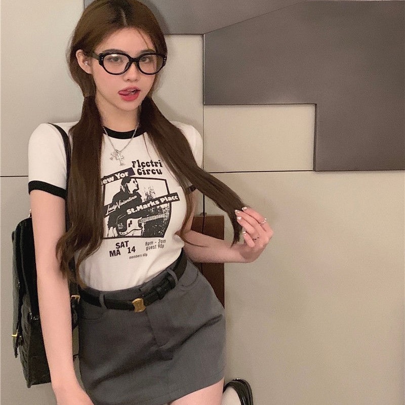 Áo thun COZOK ngắn tay dáng ôm in họa tiết thời trang cổ điển cá tính