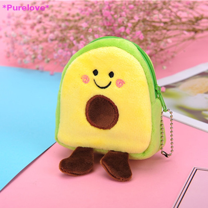 Ví Đựng Tiền Xu / Tai Nghe / Son Môi Hình Quả Bơ Bằng Lông Nhung Dễ Thương Xinh Xắn