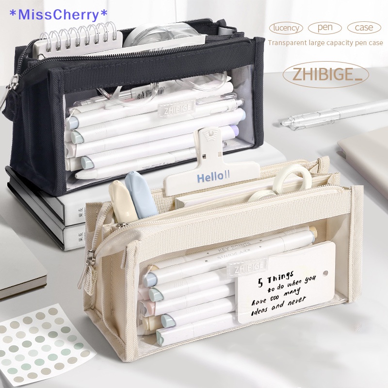 Túi Đựng Bút Trong Suốt Sáu Ngăn Sức Chứa Lớn Có Khóa Kéo Mới