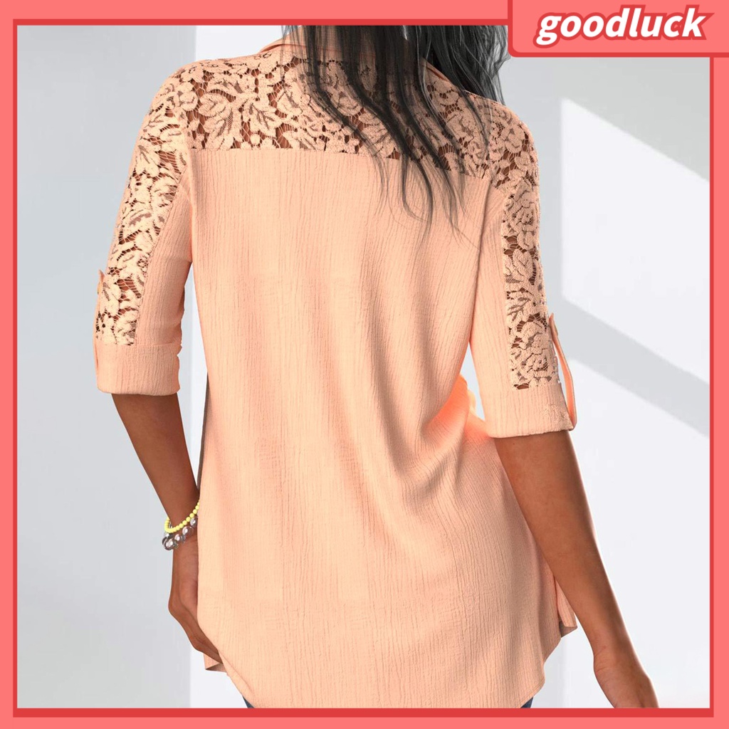 [ULK] Áo Sơ Mi Công Sở Tay Lửng Cổ Bẻ Phối Ren Bèo Một Hàng Nút Thời Trang Cho Nữ