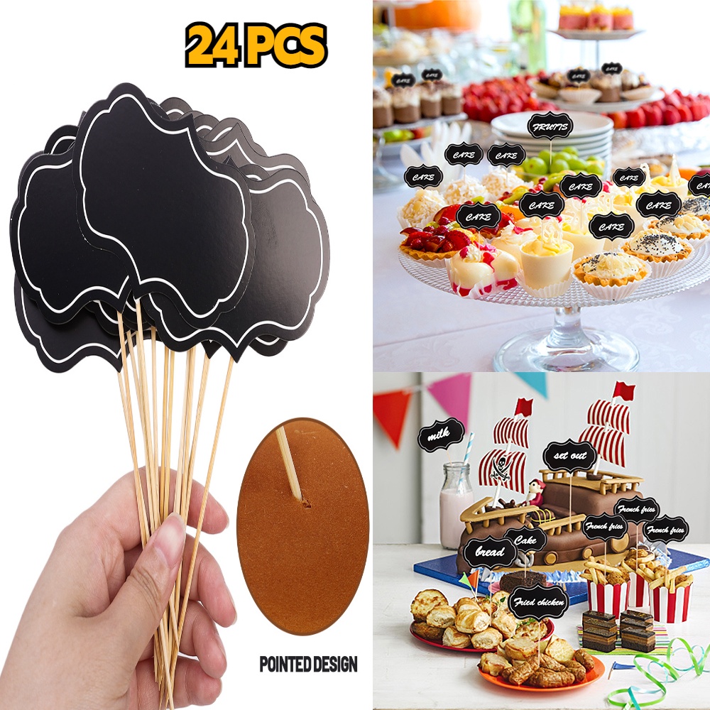 Set 24 Tấm Bảng Đen Mini Viết Phấn Có Thể Xóa Được Dùng Để Trang Trí Bánh Kem