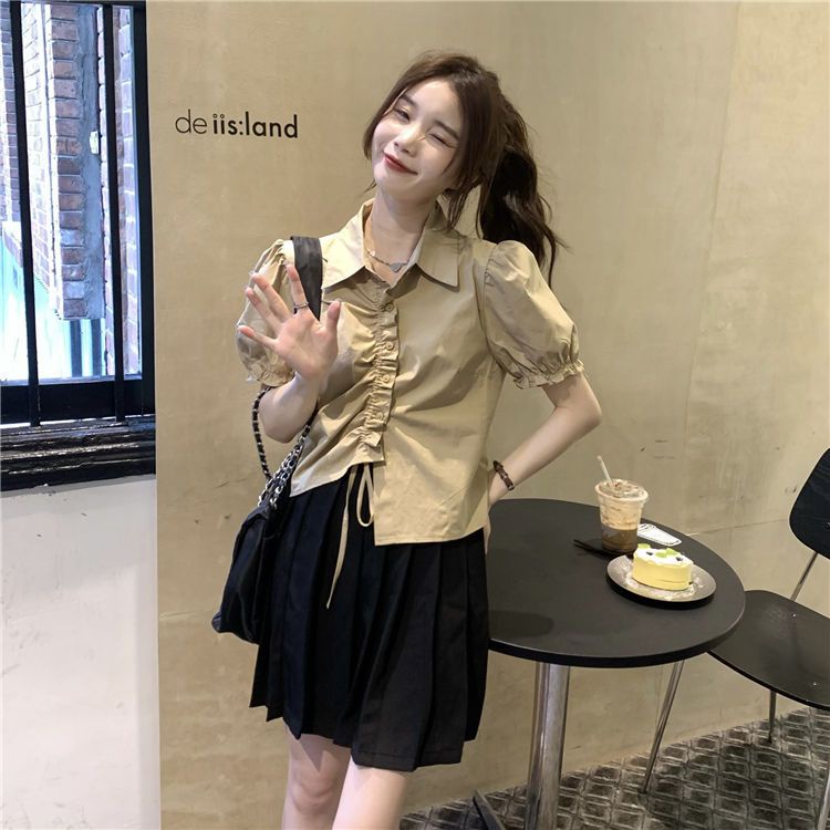 Áo Kiểu Tay Ngắn Phối Ren Thiết Kế Mới Thời Trang Mùa Hè Theo Phong Cách Pháp Cho Nữ