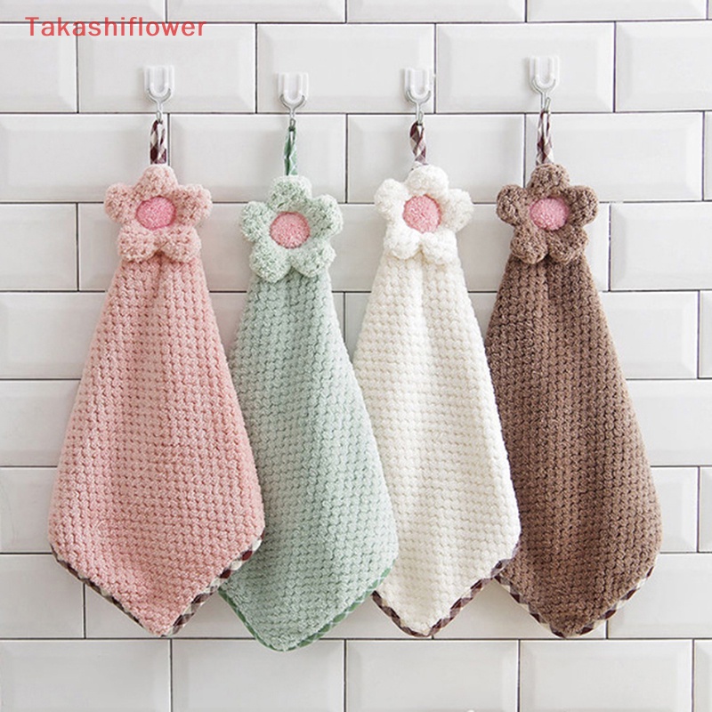 (Takashiflower) Khăn Lau Tay Bằng Vải Nhung San Hô Sợi Nhỏ Mềm Mại Thấm Hút Nhanh Khô Dùng Trong Nhà Bếp / Phòng Tắm