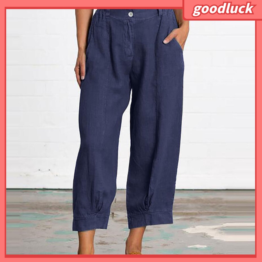 [ULK] Quần Dài Dáng Rộng Lưng Thun Co Giãn Màu Trơn Có Túi Và Nút Thắt Đơn Giản Đường Phố