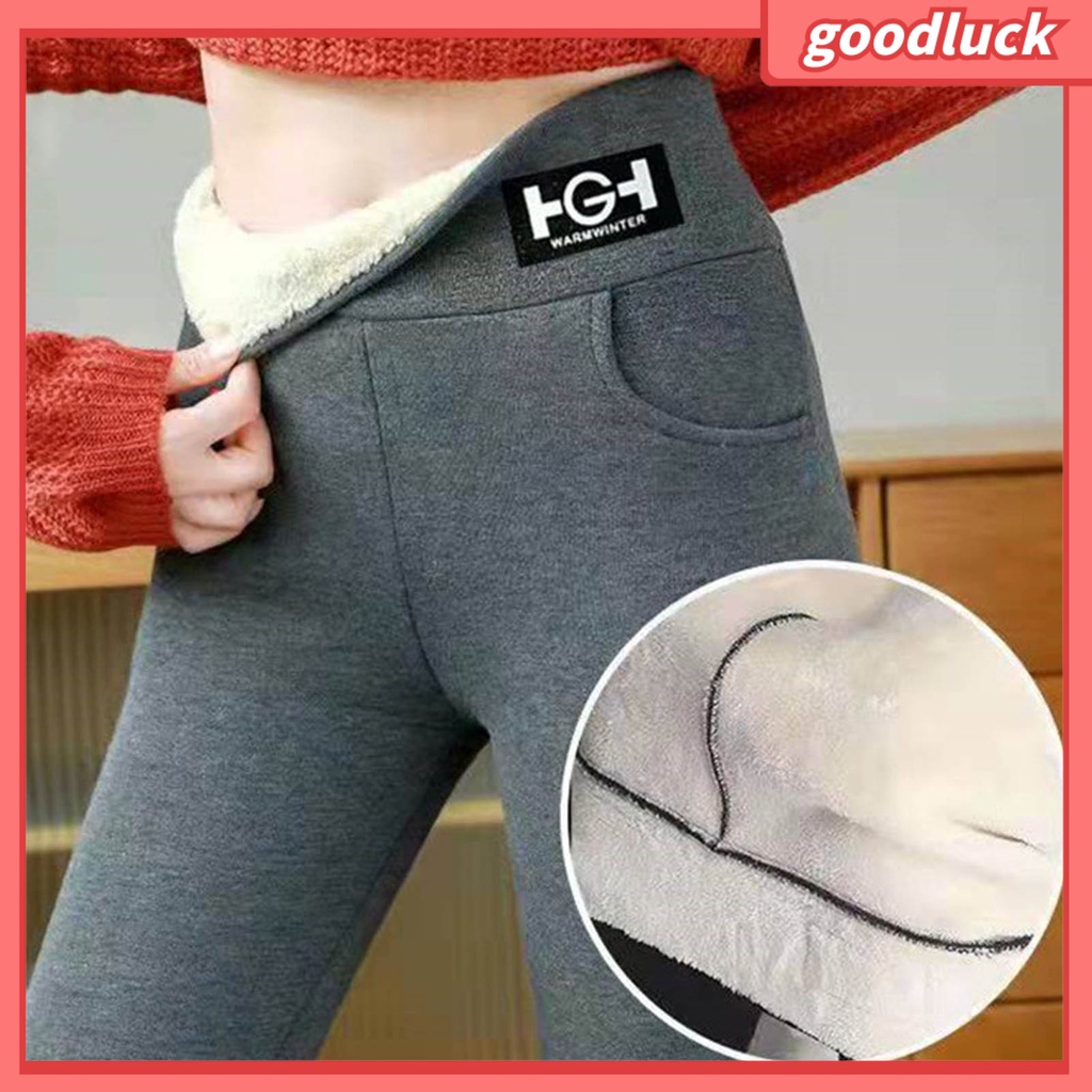 [ULK] Quần Legging Ôm Dáng Dày Dặn Mềm Mại Màu Trơn Lưng Cao Có Túi Giữ Ấm Mùa Đông Cho Gia Đình