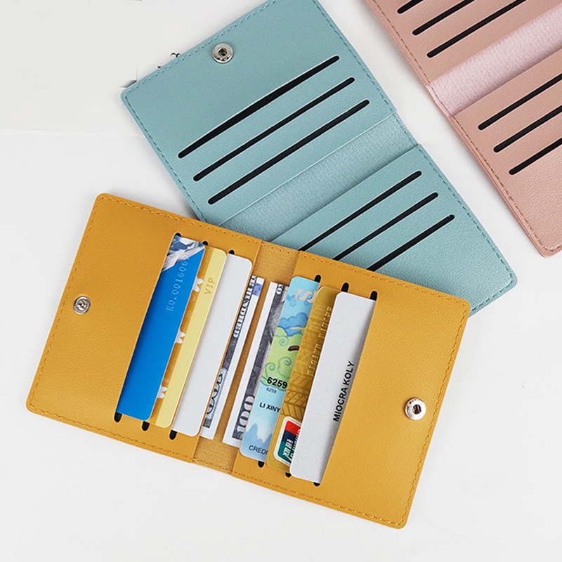 Ví Da PU Mini Siêu Mỏng 8 Ngăn Đựng Thẻ Kèm Nút Bấm Giá Đỡ