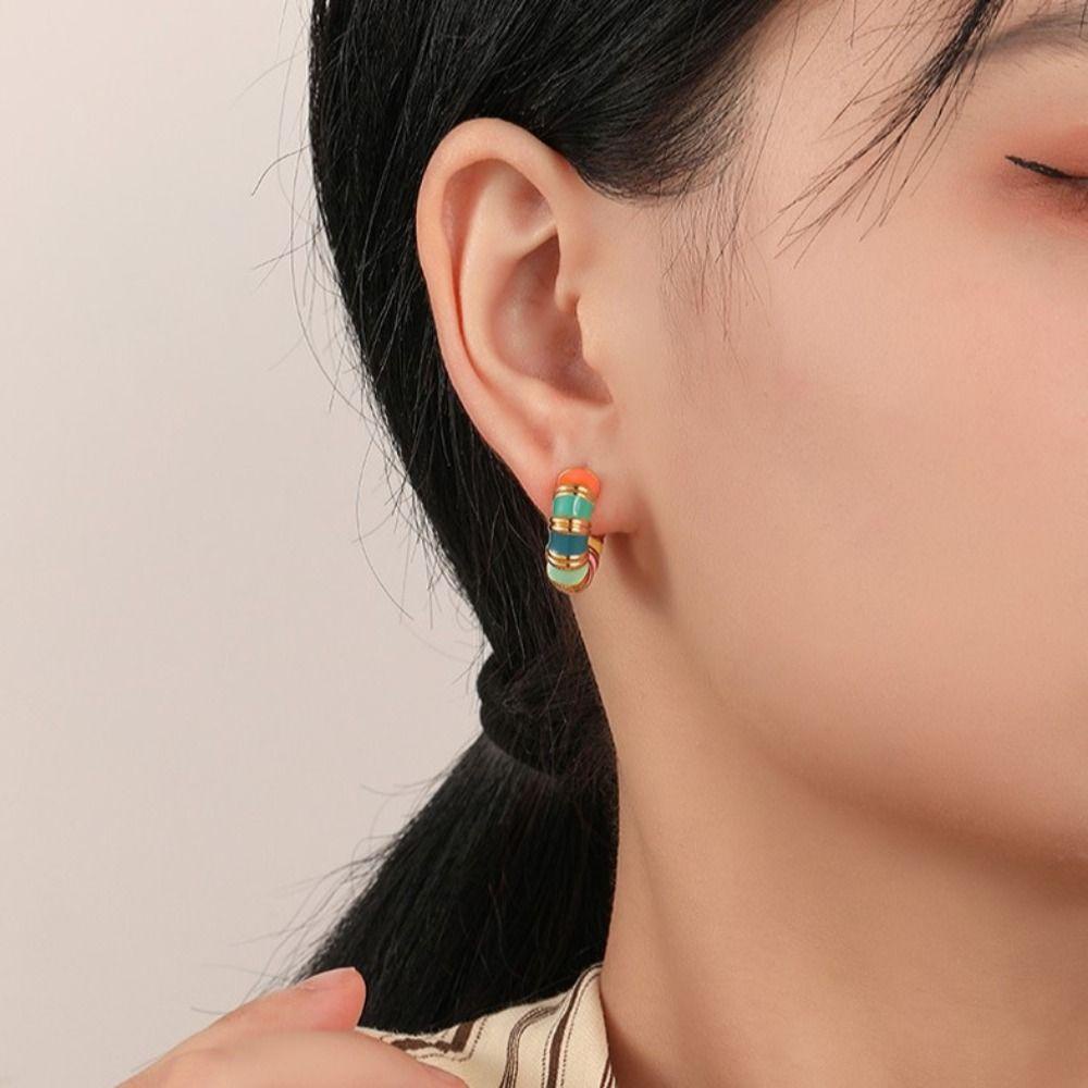 Bông Tai VANES1 Hình Bán Nguyệt Phong Cách Bohemia Hàn Quốc