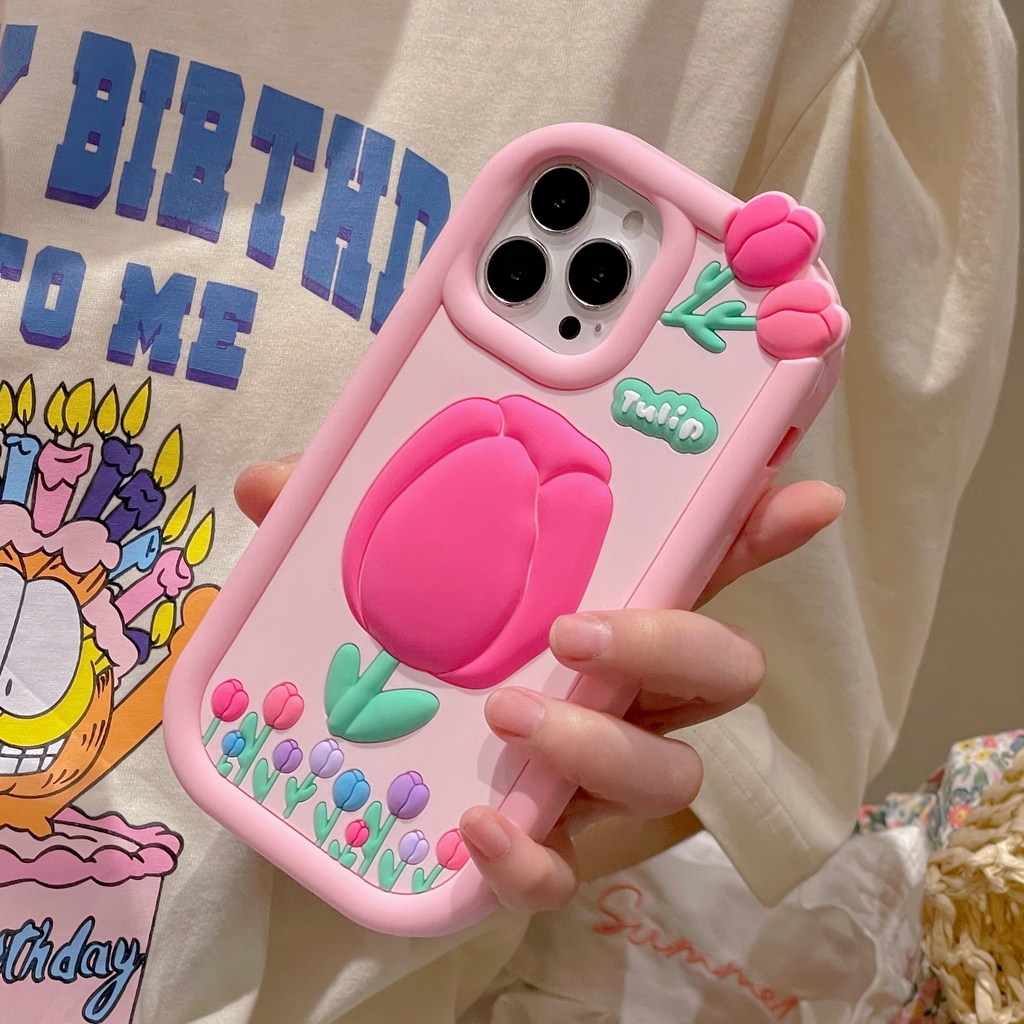 Ốp Điện Thoại Silicon Chống Sốc Hình Hoa Tulip 3D Cho IPhone 14 13 12 11 Pro Max