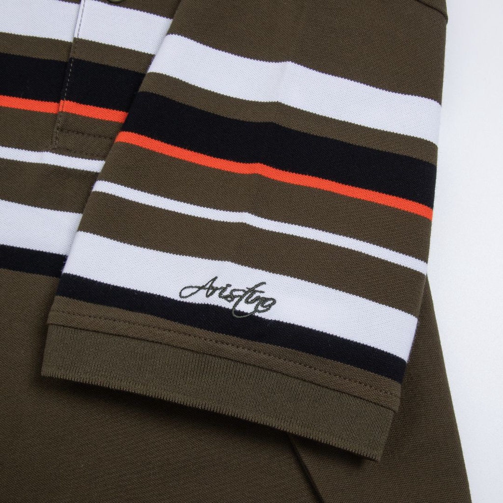 Áo polo nam có cổ ngắn tay Aristino họa tiết kẻ ngang 2 màu đen, xanh rêu lịch lãm, nam tính - APS017S3 &amp; APS133S3