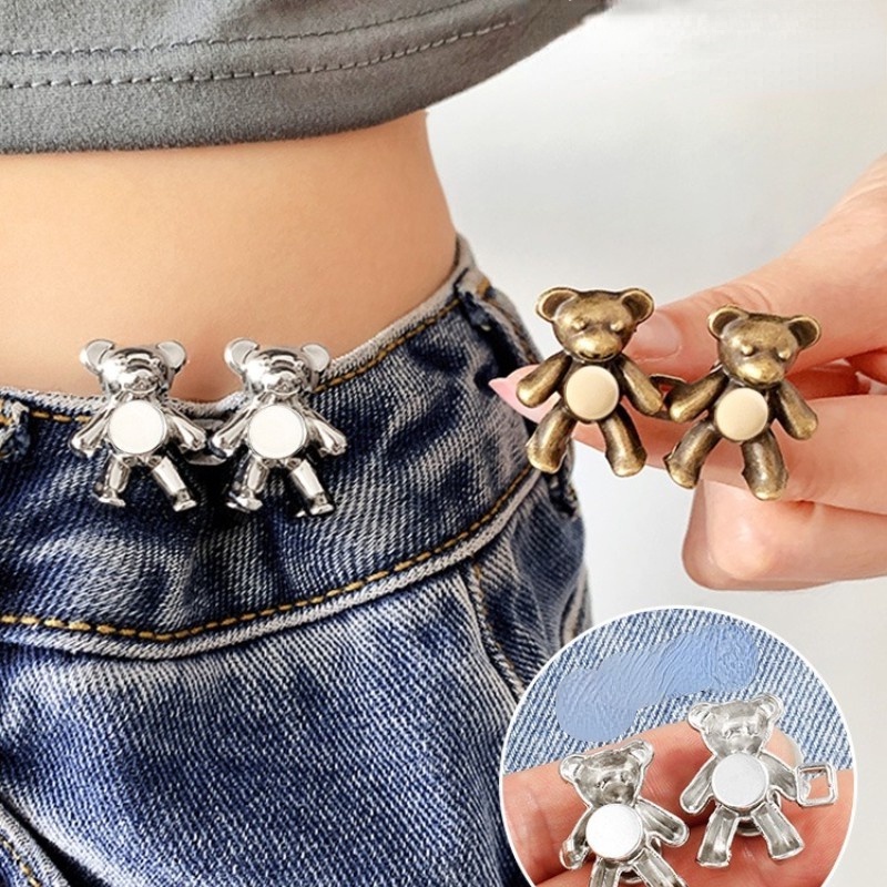 1 Cặp Nút Bấm Điều Chỉnh Được Nhiều Màu Sắc Hình Chú Gấu Dễ Tháo Rời Tiện Dụng