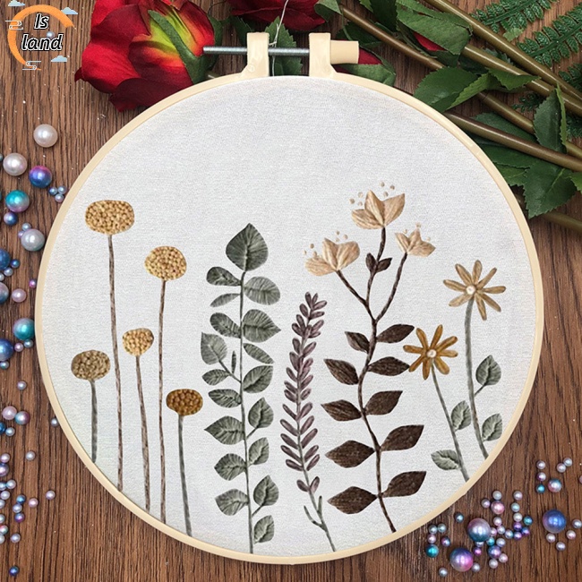 Set 3 Tấm Vải Lanh Cotton Thêu Hoa 20cm Kèm Túi Đựng Diy