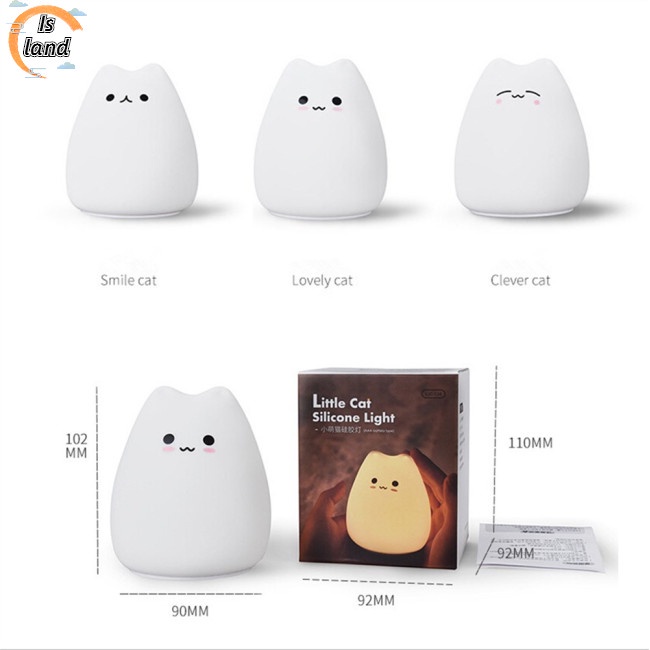 Đèn Ngủ Bằng Silicon Mềm Hình Mèo Hoạt Hình Mini Dễ Thương Trang Trí Phòng Ngủ Cho Bé