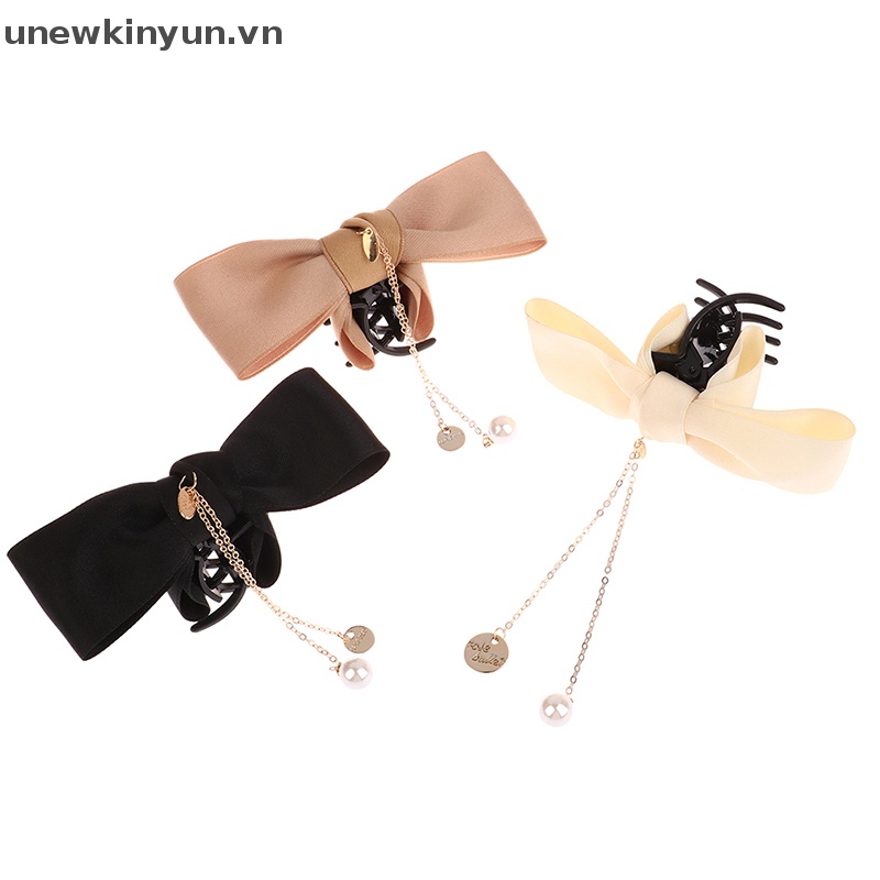 Kẹp Tóc Chiffon Đính Nơ Ngọc Trai Thời Trang Cho Nữ