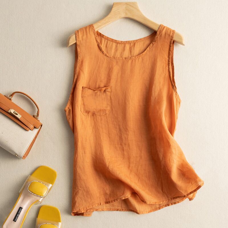 Áo Cotton Lanh Mỏng Sát Nách Dáng Rộng Màu Trơn Thời Trang Mùa Hè 2023 2023 MI02