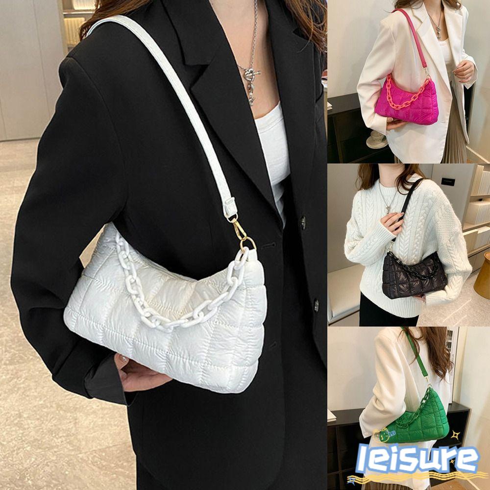 Túi Xách Đeo Dưới Cánh Tay Chất Liệu Cotton Phối Dây Xích Thời Trang